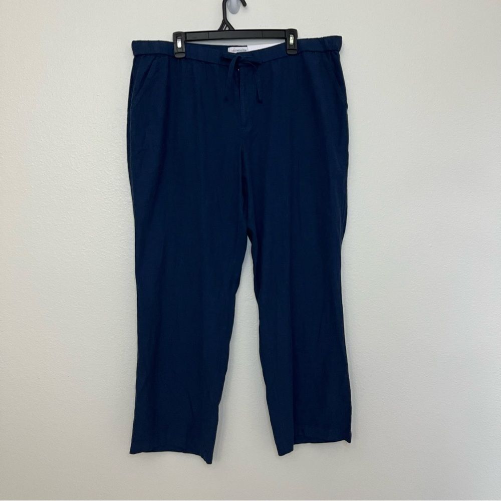 Liz Claiborne Linen Woman's Wide Leg Mid Rise Drawstring Pant,  XL indigo